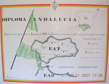 Diploma Andalucia diseño de Alejandro Blanco Vela EA7ABV 1977
